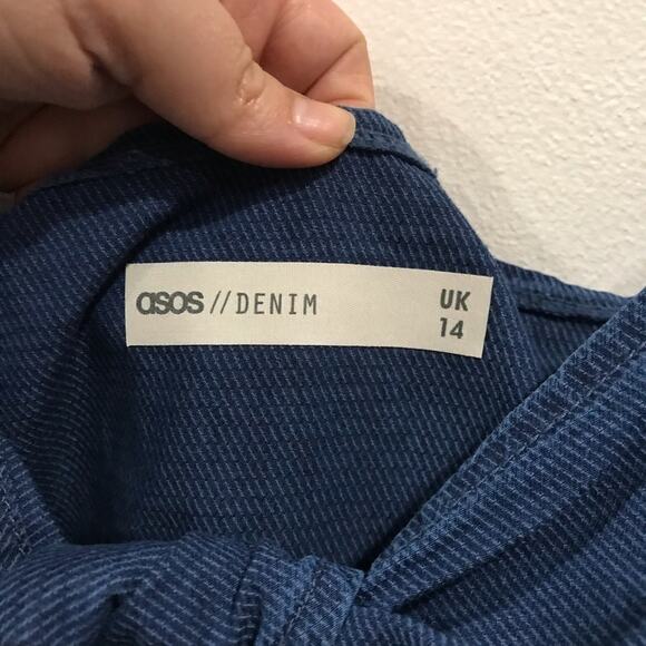 ASOS Denim Off Shoulder Tie Front Romper - Picture 4 of 14